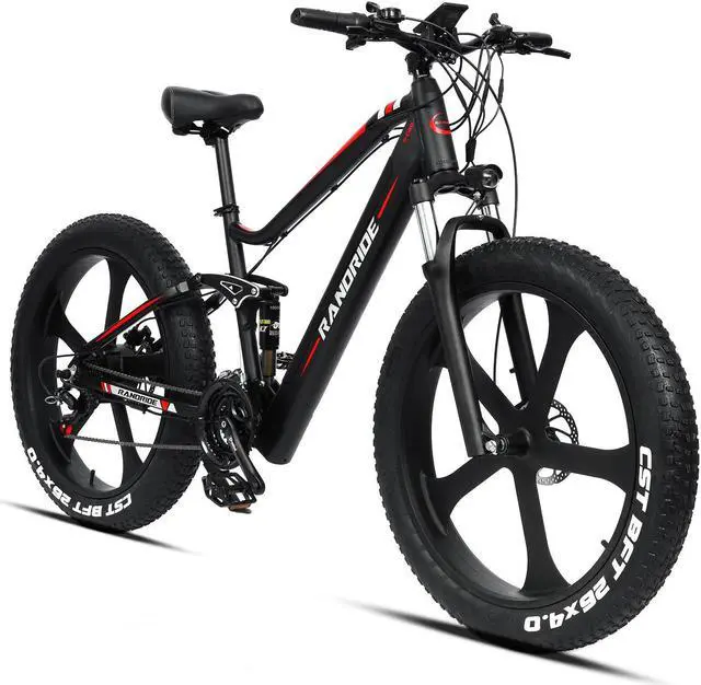 Alt view image 5 of 6 - RANDRIDE 20AH Fat Tire Ebike 1000W Electric Bike for Adults, Electric Fat Bike Full Suspension Electric Bicycle with 26*4.0 CST Fat Tire, Shimano 27 Speed, Shimano Hydraulic Brakes