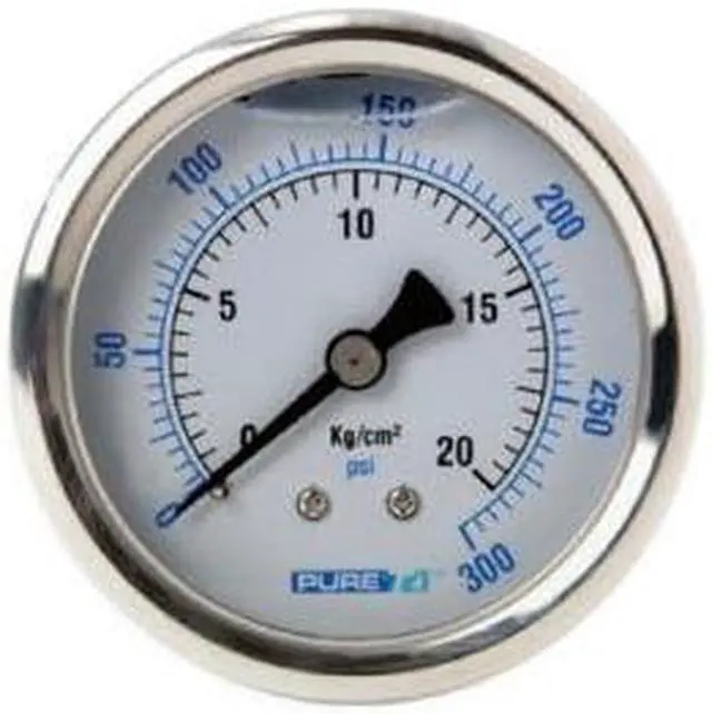 Main image of IPW Industries Inc-PureT - (PG-200-PT) - 2.5" Dial Liquid Filled Pressure Gauge Stainless Steel; 1/4" NPT Center Back-0-200 PSI