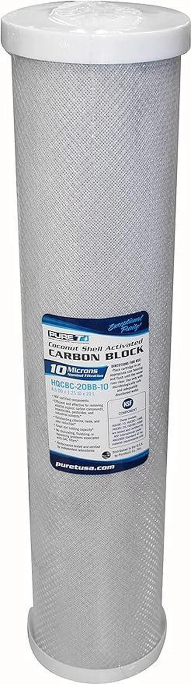 Main image of PureT HQCBC-20BB-10, 20x4.5" Coconut Carbon Block Filter - NSF Certified - Cononut Shell Activated Carbon removes Chlorine, Dirt and More (10 u Micron Rated)