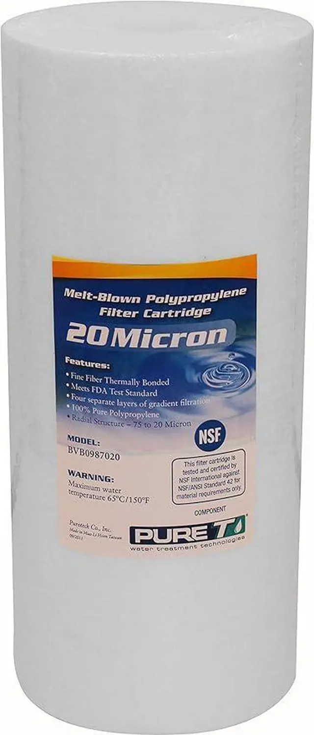 Main image of PureT BVB0987020 10x4.5" Water Sediment Filter - NSF Certified - Spun Poly Filter Removes Sediment and Other Organic Debris (20 u Micron Rated)