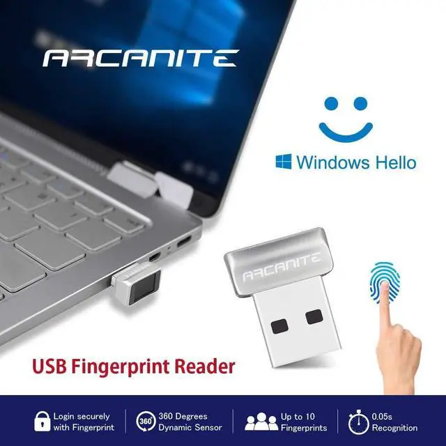Alt view image 6 of 7 - ARCANITE USB Fingerprint Reader for Windows Hello, 0.05s 360-Degree Sensor Security Device, AKFSD-07