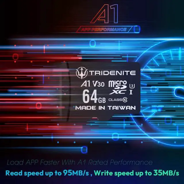 Alt view image 3 of 7 - TRIDENITE 64GB Micro SD Card, MicroSDXC Memory for Nintendo-Switch, GoPro, Drone, Smartphone, Tablet, 4K Ultra HD, A1 UHS-I U3 V30 C10, Up to 95MB/s Read, with SD Adapter