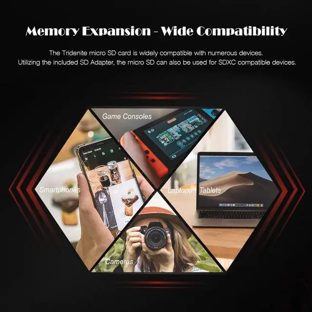 Alt view image 4 of 7 - TRIDENITE 64GB Micro SD Card, MicroSDXC Memory for Nintendo-Switch, GoPro, Drone, Smartphone, Tablet, 4K Ultra HD, A1 UHS-I U3 V30 C10, Up to 95MB/s Read, with SD Adapter