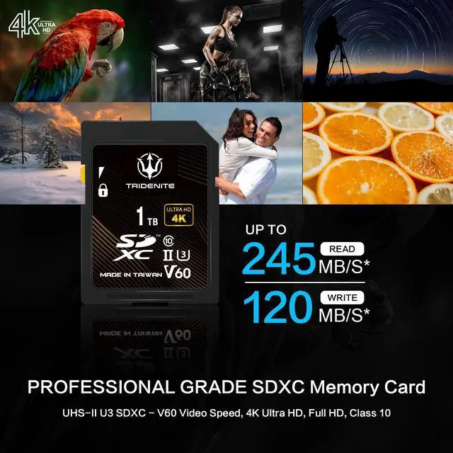 Alt view image 5 of 5 - TRIDENITE 1TB SD Card, Read Speed Up to 245MB/s, UHS-II U3 V60 4K UHD, Professional Grade SDXC Memory Card