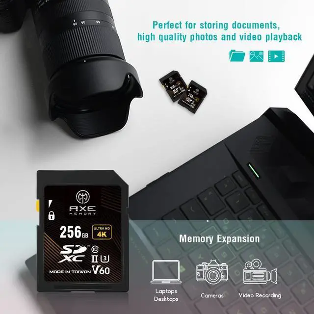 Alt view image 3 of 5 - AXE MEMORY SD Card 256GB V60, 245MB/s UHS-II U3 4K Ultra Full HD, Professional Grade SDXC Memory Card
