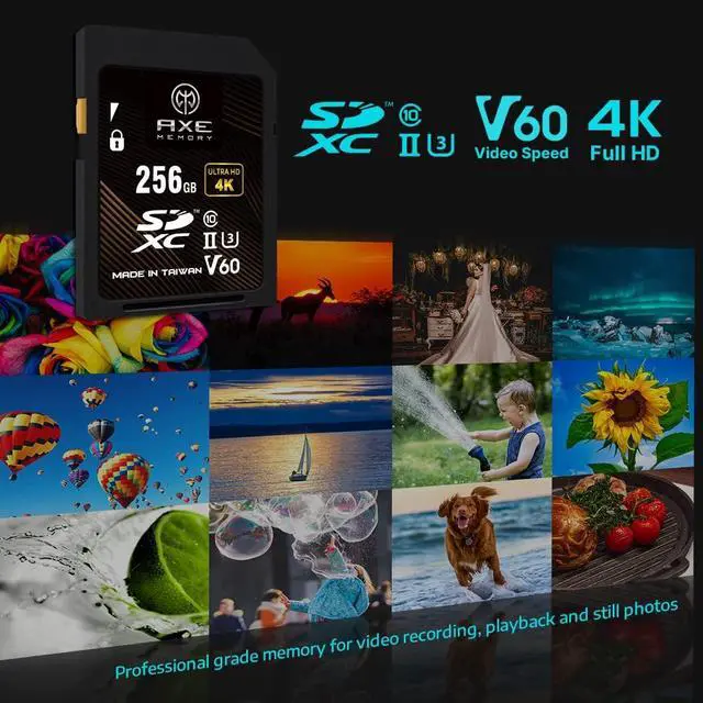 Alt view image 5 of 5 - AXE MEMORY SD Card 256GB V60, 245MB/s UHS-II U3 4K Ultra Full HD, Professional Grade SDXC Memory Card