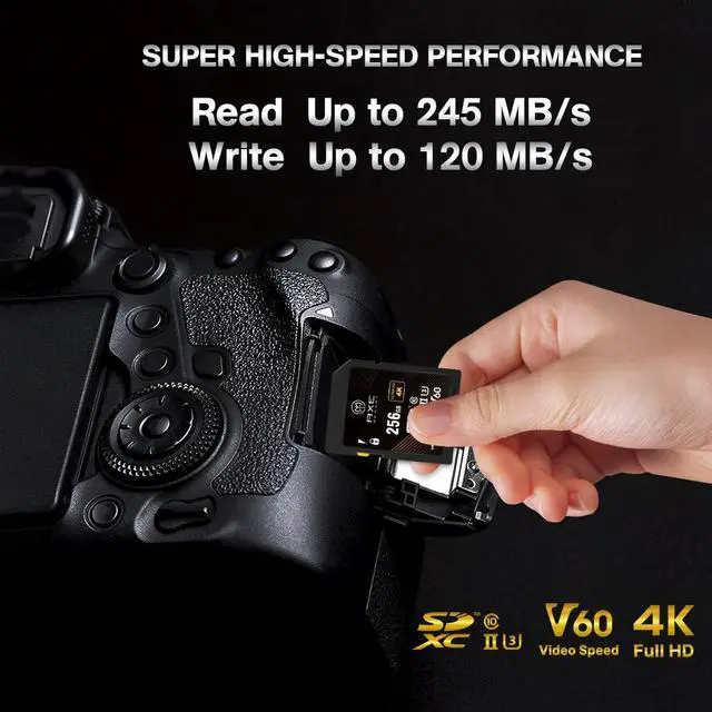 Alt view image 2 of 5 - AXE MEMORY SD Card 256GB V60, 245MB/s UHS-II U3 4K Ultra Full HD, Professional Grade SDXC Memory Card