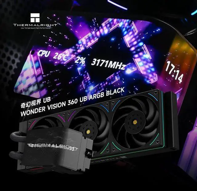 Alt view image 2 of 6 - Thermalright Wonder Vision 360 UB ARGB Black CPU AIO Liquid Cooler - Rotatable 6.67'' Curved Screen 3D Effect, 2K Resolution, 2150RPM TL-UB36 Fans, for AM4/AM5 & Intel 1700/1851