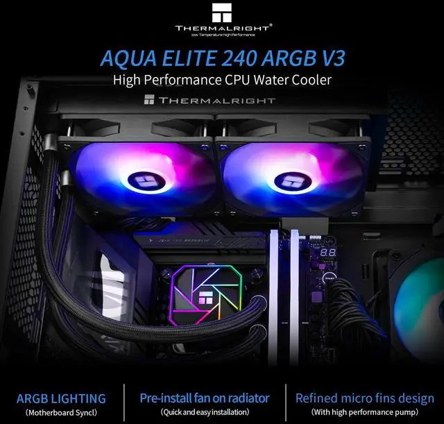 Alt view image 2 of 5 - Thermalright Aqua Elite 240 V3 Aio CPU Cooler 240 Liquid Cooling Row ARGB PWM Cooler Fans for Intel LGA1150/1151/1155/1156/1200/2011/1700 AMD:AM4/AM5 PC Cooler Aio