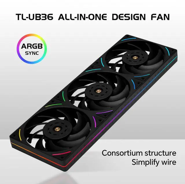 Alt view image 3 of 7 - Thermalright TL-UB36 360mm Single-Frame PC Cooling Case Fans - PWM 2150 RPM Speed | ARGB Lighting | 207CM Airflow | Single Modular Cable, for Chassis  Liquid cooler (Black) (TL-UB36R)