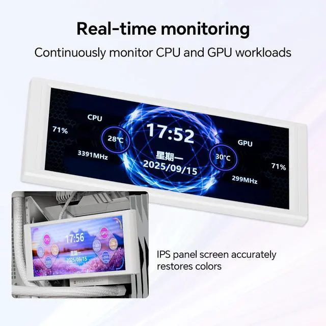 Alt view image 4 of 7 - Thermalright Trofeo Vision LCD AIO Display 6.86 PC Monitor, USB Type-C Screen for Real-Time Hardware Monitoring, with Preset & DIY Themes for Gaming PC Case/CPU Cooler(White)