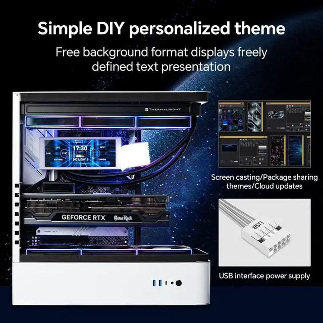 Alt view image 6 of 7 - Thermalright Trofeo Vision LCD AIO Display 6.86 PC Monitor, USB Type-C Screen for Real-Time Hardware Monitoring, with Preset & DIY Themes for Gaming PC Case/CPU Cooler(White)