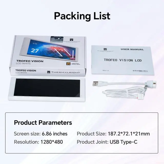 Alt view image 7 of 7 - Thermalright Trofeo Vision LCD AIO Display 6.86 PC Monitor, USB Type-C Screen for Real-Time Hardware Monitoring, with Preset & DIY Themes for Gaming PC Case/CPU Cooler(White)