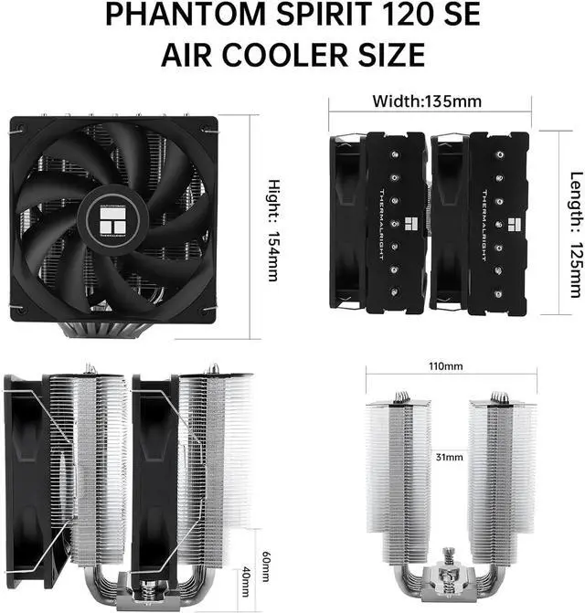 Alt view image 3 of 6 - Thermalright Peerless Assassin 120 SE CPU Air Cooler,6 Heat Pipes Aluminium Heatsink Cover, for Intel 1700/115X/1200, AMD AM4/AM5