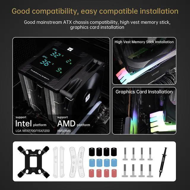 Alt view image 7 of 14 - Thermalright Peerless Assassin 120 Digital CPU Air Cooler -Temperature Display | 6 Heat Pipes | 1850RPM PWM 120mm Fans, for Intel 1851/1700, AMD AM4/AM5