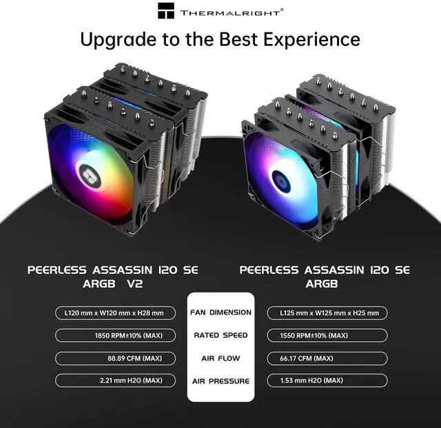 Alt view image 4 of 7 - Thermalright Peerless Assassin 120 SE ARGB V2 CPU Air Cooler - 6 Heat Pipes AGHP GEN 5.0 Technology | 1850RPM PWM 120mm Fans, for Intel 1851/1700/115X/1200, AMD AM4/AM5 Black