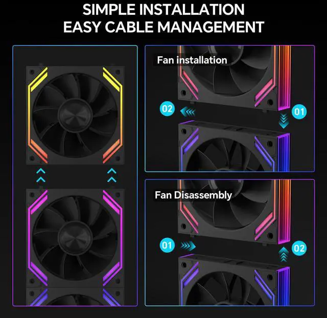 Alt view image 3 of 7 - iHTP UNI Fan 120mm ARGB PWM G120PRO Reverse Case fan, Daisy-Chain Connection Triple Pack