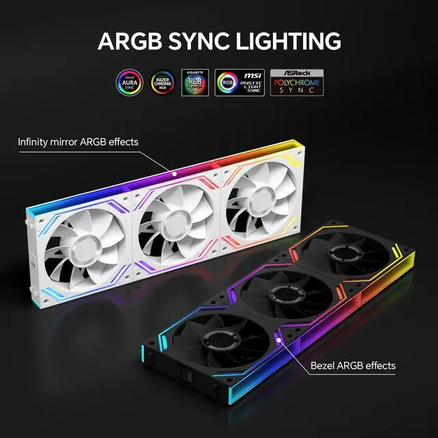 Alt view image 5 of 7 - iHTP UNI Fan 120mm ARGB PWM G120PRO Reverse Case fan, Daisy-Chain Connection Triple Pack