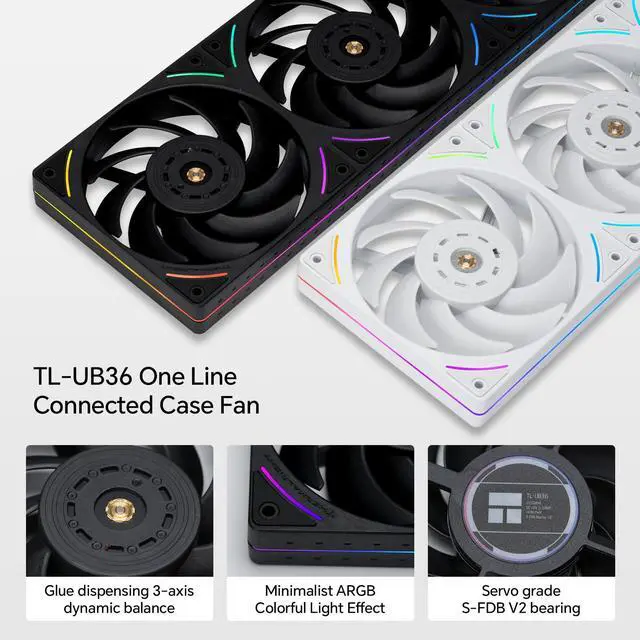 Alt view image 3 of 7 - Thermalright TL-UB36 360mm Single-Frame PC Cooling Case Fans - PWM 2150 RPM Speed | ARGB Lighting | 207CM Airflow | Single Modular Cable, for Chassis  Liquid cooler (Black)