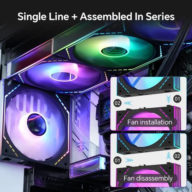 Alt view image 3 of 7 - Thermalright TL-M12Q-S X3 120mm PC Case Fans, 2000 RPM High Airflow, ARGB Daisy-Chain, Infinity-Mirror Lighting, 3-Pack, Black