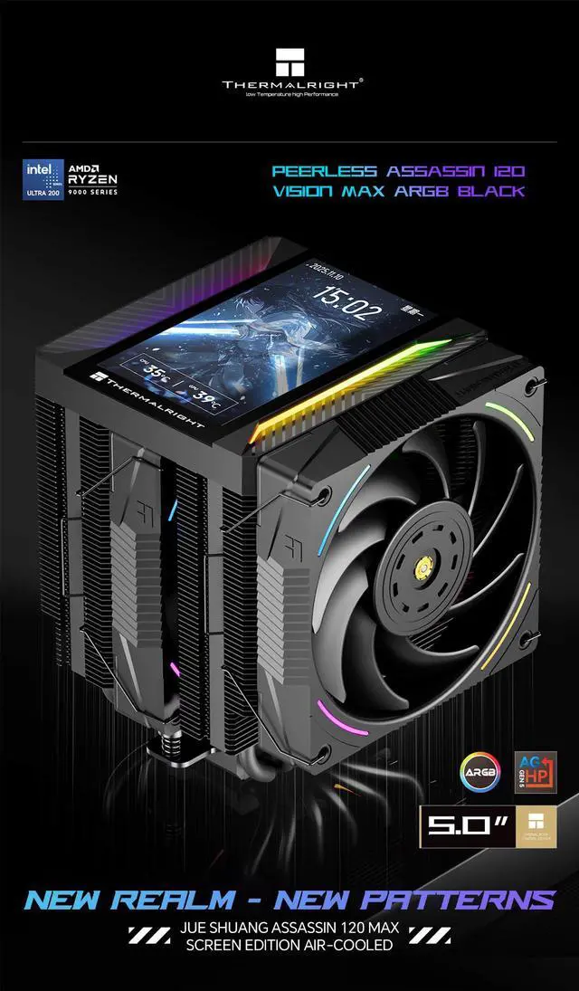 Alt view image 2 of 7 - Thermalright Peerless Assassin 120 Vision MAX ARGB CPU Cooler, 5 Inch LCD, TL-K12 2150RPM 120mm Fans, for AMD AM4/AM5, Intel 1851/1700