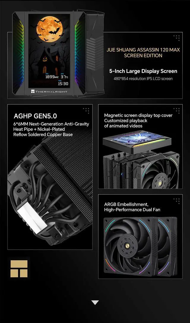 Alt view image 3 of 7 - Thermalright Peerless Assassin 120 Vision MAX ARGB CPU Cooler, 5 Inch LCD, TL-K12 2150RPM 120mm Fans, for AMD AM4/AM5, Intel 1851/1700