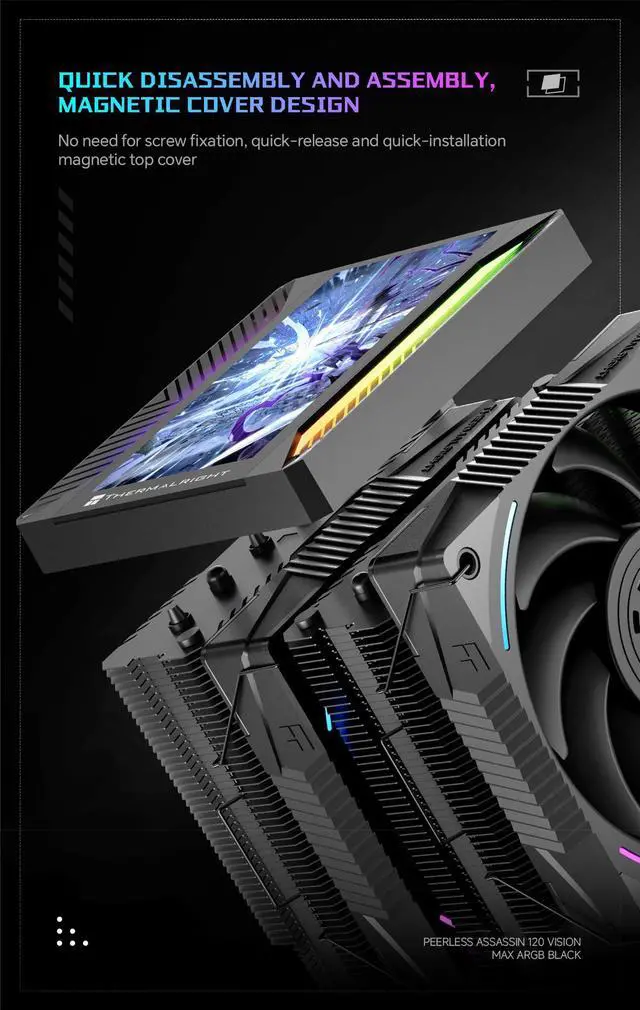 Alt view image 4 of 7 - Thermalright Peerless Assassin 120 Vision MAX ARGB CPU Cooler, 5 Inch LCD, TL-K12 2150RPM 120mm Fans, for AMD AM4/AM5, Intel 1851/1700