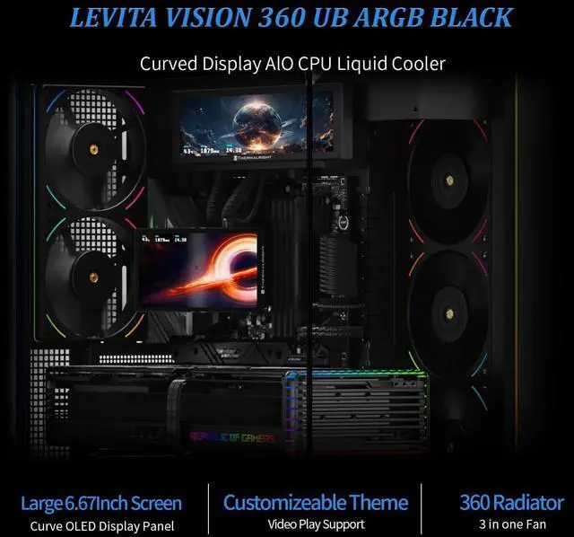 Alt view image 7 of 7 - Thermalright Levita Vision 360 UB ARGB Black 360mm AIO CPU Liquid Cooler, 6.67" 2400x1080 LCD, 2150RPM PWM ARGB Fans, for Intel and AMD