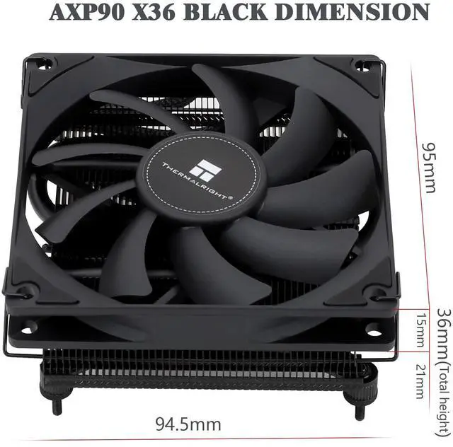 Alt view image 6 of 6 - Thermalright AXP90-X36 Black Low Profile CPU Air Cooler, 36mm Height, 4 Heat Pipes, TL-9015B 2700RPM PWM Fan, Intel/AMD