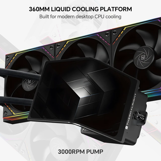 Alt view image 3 of 7 - Thermalright Levita Vision 360 ARGB Black 360mm AIO CPU Liquid Cooler, 6.67" 2400x1080 LCD, 2000RPM PWM ARGB Fans, for Intel and AMD