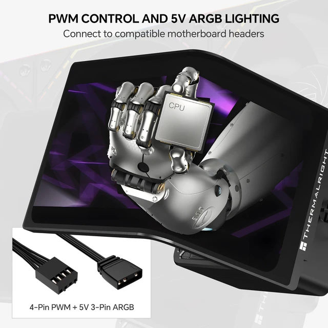 Alt view image 5 of 7 - Thermalright Levita Vision 360 ARGB Black 360mm AIO CPU Liquid Cooler, 6.67" 2400x1080 LCD, 2000RPM PWM ARGB Fans, for Intel and AMD