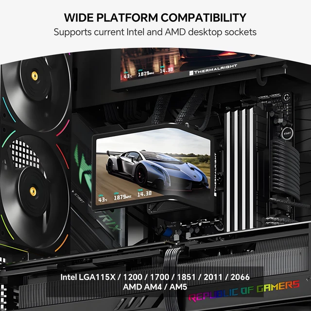 Alt view image 6 of 7 - Thermalright Levita Vision 360 ARGB Black 360mm AIO CPU Liquid Cooler, 6.67" 2400x1080 LCD, 2000RPM PWM ARGB Fans, for Intel and AMD