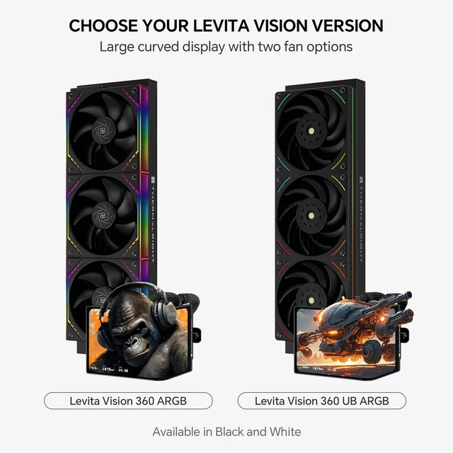 Alt view image 7 of 7 - Thermalright Levita Vision 360 ARGB Black 360mm AIO CPU Liquid Cooler, 6.67" 2400x1080 LCD, 2000RPM PWM ARGB Fans, for Intel and AMD
