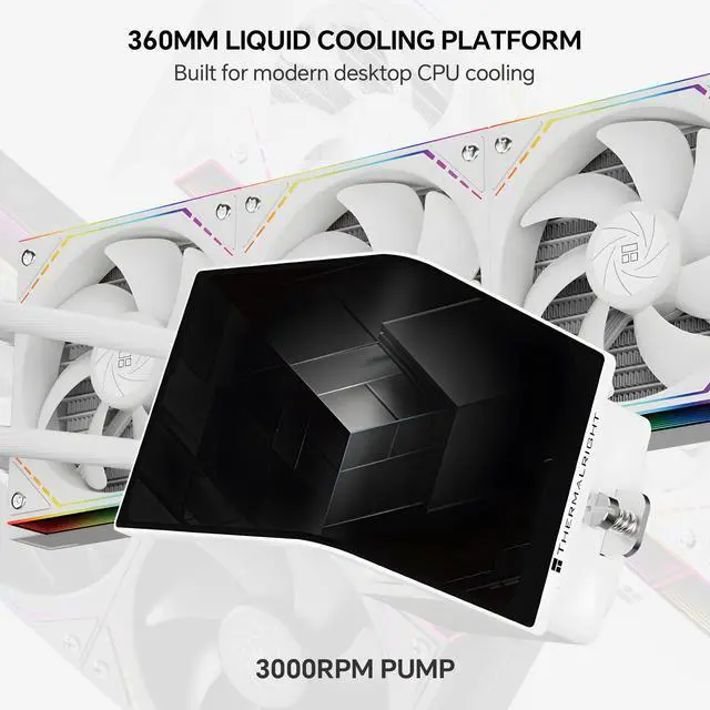 Alt view image 3 of 7 - Thermalright Levita Vision 360 ARGB White 360mm AIO CPU Liquid Cooler, 6.67" 2400x1080 LCD, 2000RPM PWM ARGB Fans, for Intel and AMD
