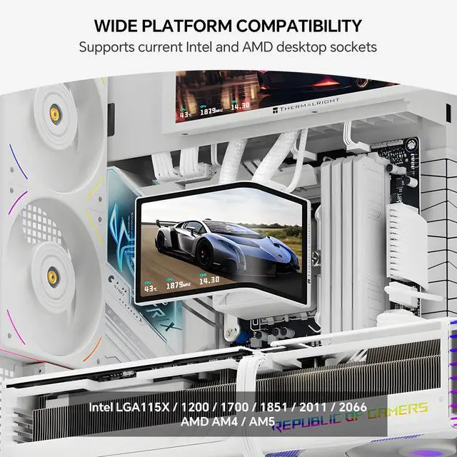Alt view image 6 of 7 - Thermalright Levita Vision 360 ARGB White 360mm AIO CPU Liquid Cooler, 6.67" 2400x1080 LCD, 2000RPM PWM ARGB Fans, for Intel and AMD