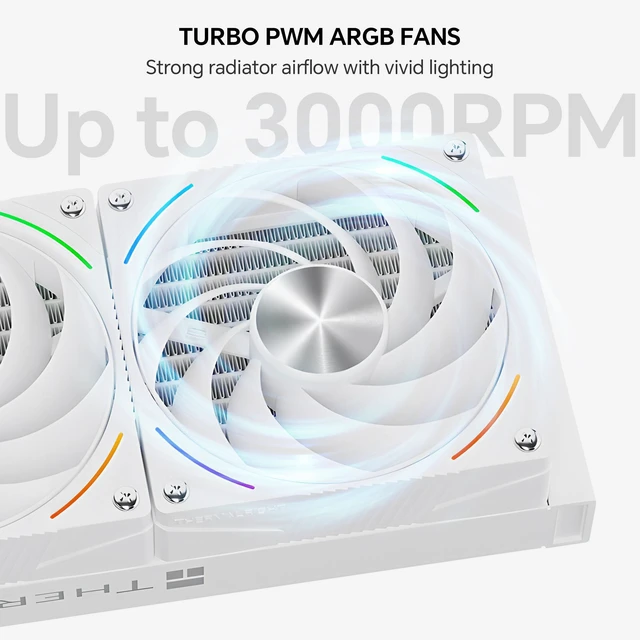 Alt view image 4 of 7 - Thermalright Rainbow Vision 360 Turbo ARGB White 360mm AIO CPU Liquid Cooler, 6.67" 2400x1080 LCD, 3000RPM Turbo PWM ARGB Fans, for Intel and AMD
