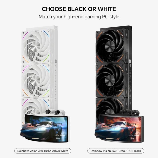 Alt view image 7 of 7 - Thermalright Rainbow Vision 360 Turbo ARGB White 360mm AIO CPU Liquid Cooler, 6.67" 2400x1080 LCD, 3000RPM Turbo PWM ARGB Fans, for Intel and AMD