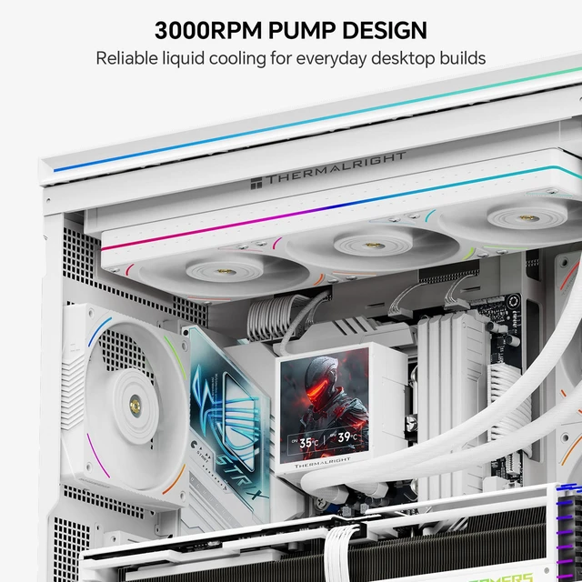 Alt view image 3 of 6 - Thermalright Peerless Vision 360 UB ARGB White 360mm AIO CPU Liquid Cooler, 3.95" 480x480 LCD, 2150RPM PWM ARGB Fans, for Intel and AMD
