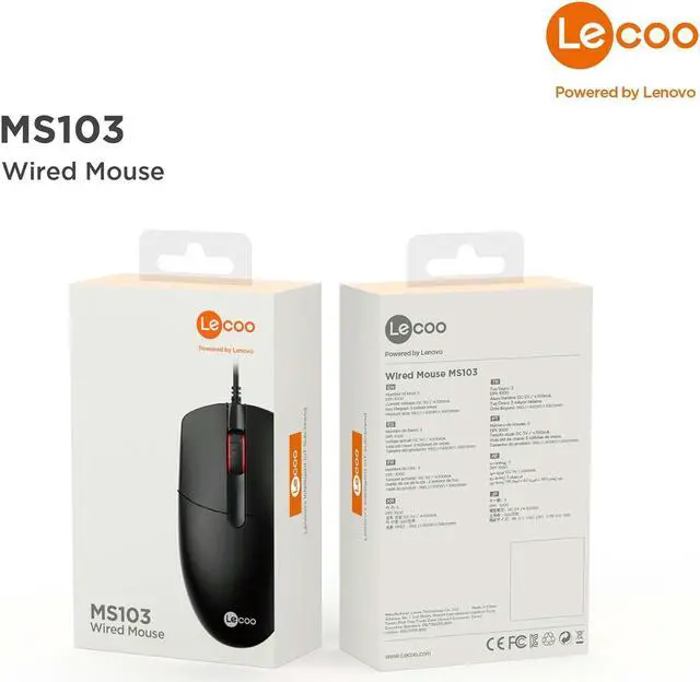 Alt view image 5 of 5 - Lenovo (Lecoo) MS103, USB Wired Mouse, 1000 DPI, 3 keys, 3 million clicks key life