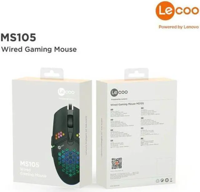 Alt view image 7 of 7 - Lenovo (Lecoo) MS105, USB Wired Gaming Mouse, RGB, 3200 MAX DPI, 6 keys, 3 million clicks key lifespan, Braided cable, Optical tracking, Lightweight