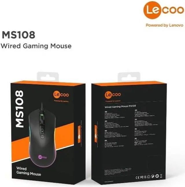 Alt view image 3 of 5 - Lenovo (Lecoo) MS108, USB Wired Gaming Mouse, 6400 MAX DPI, RGB, 7 keys, 5 million clicks key lifespan, Ergonomic Design