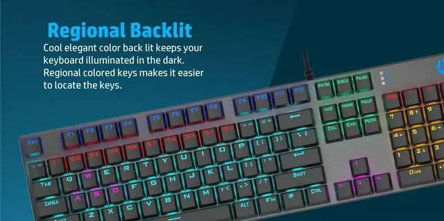Alt view image 4 of 7 - HP GK400F (SPANISH) Mechanical Gaming Keyboard, 50 mill key life, height adjustment, mechanical switches, USB wired, backlit RGB lights