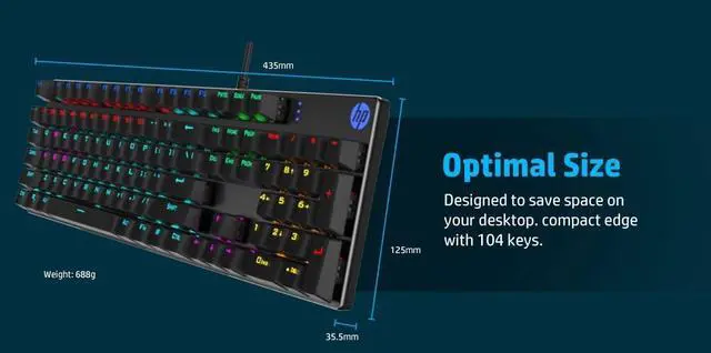 Alt view image 7 of 7 - HP GK400F (SPANISH) Mechanical Gaming Keyboard, 50 mill key life, height adjustment, mechanical switches, USB wired, backlit RGB lights