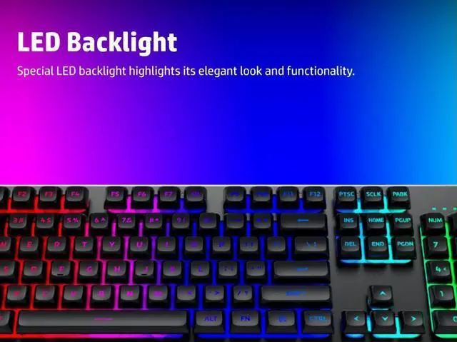 Alt view image 8 of 11 - HP K500F Backlit Membrane Wired Gaming Keyboard, Backlit Mixed Color Lighting, Metal Panel with Logo Lighting, 26 Anti-Ghosting Keys, and Windows Lock Key(7ZZ97AA)