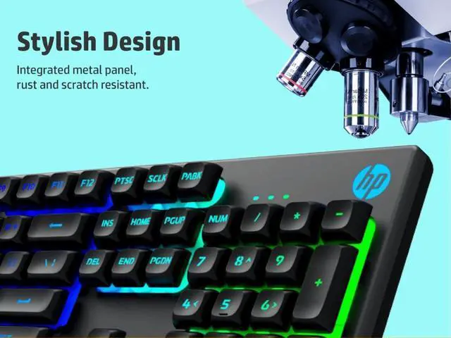 Alt view image 10 of 11 - HP K500F Backlit Membrane Wired Gaming Keyboard, Backlit Mixed Color Lighting, Metal Panel with Logo Lighting, 26 Anti-Ghosting Keys, and Windows Lock Key(7ZZ97AA)