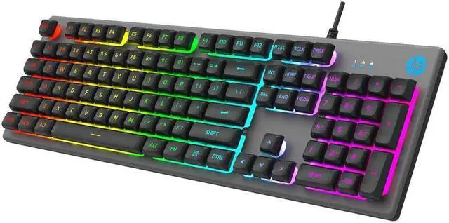 Alt view image 6 of 11 - HP K500F Backlit Membrane Wired Gaming Keyboard, Backlit Mixed Color Lighting, Metal Panel with Logo Lighting, 26 Anti-Ghosting Keys, and Windows Lock Key(7ZZ97AA)