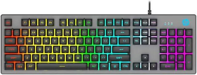 Alt view image 5 of 11 - HP K500F Backlit Membrane Wired Gaming Keyboard, Backlit Mixed Color Lighting, Metal Panel with Logo Lighting, 26 Anti-Ghosting Keys, and Windows Lock Key(7ZZ97AA)