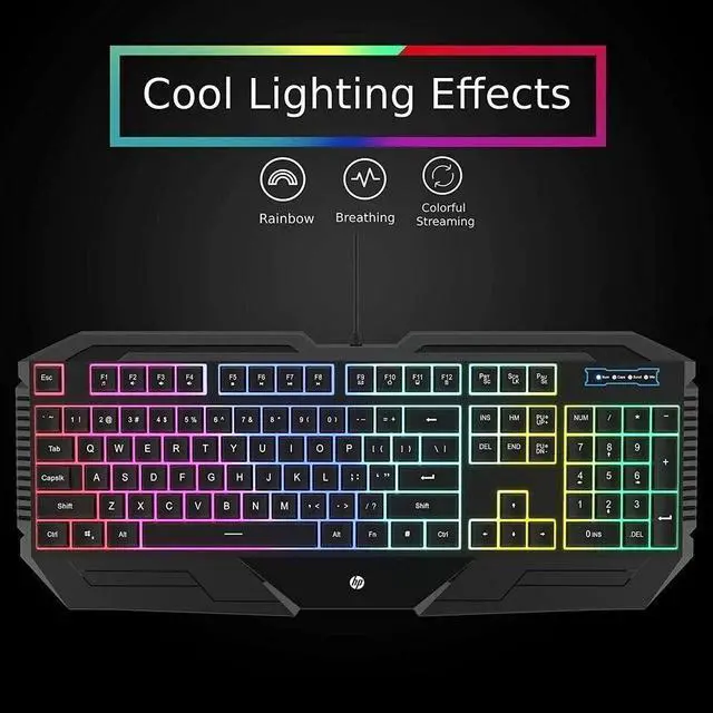 Alt view image 2 of 4 - HP K110 Wired Gaming Keyboard, 4 Colors RGB Lighting Effects, 26 Anti-Ghosting keys, Water resistant (SPANISH)