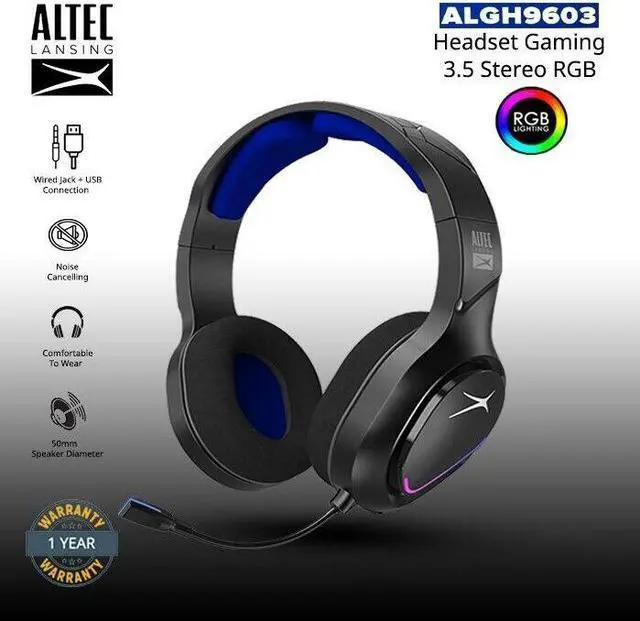 Alt view image 2 of 4 - Altec Lansing ALGH9603/led Wired Gaming Headset, 3.5 Stereo, RGB BACKLIGHT, 3.5mm Jack/USB, Noise Cancelling