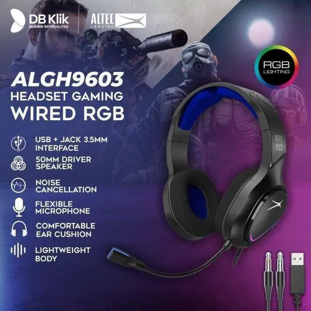 Alt view image 4 of 4 - Altec Lansing ALGH9603/led Wired Gaming Headset, 3.5 Stereo, RGB BACKLIGHT, 3.5mm Jack/USB, Noise Cancelling